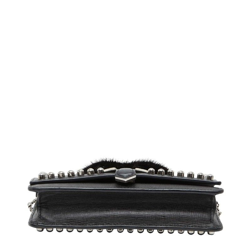Fendi Karlito Studs Leather Fur Chain Wallet