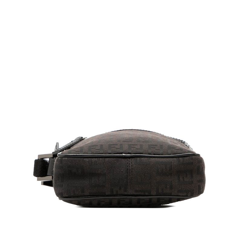 Fendi Zucchino Canvas Leather Shoulder Bag