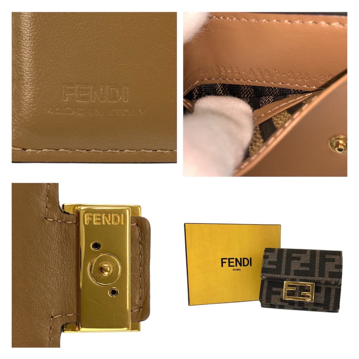 Fendi Baguette Micro Zucca Canvas Leather Wallet