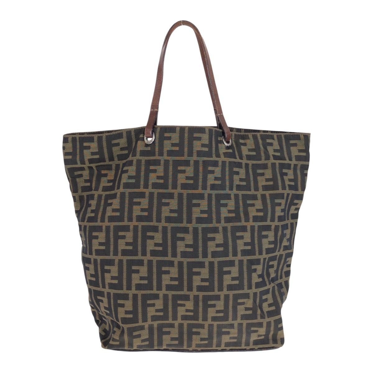 Fendi Zucca Canvas Leather Tote Bag
