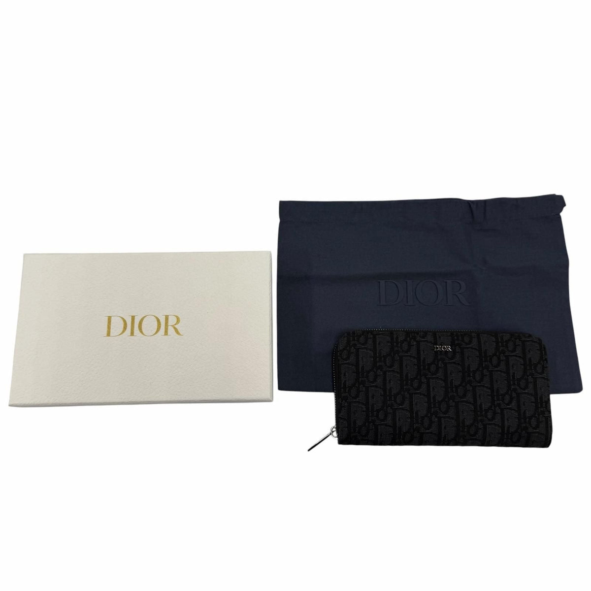Dior Oblique Jacquard Leather Fabric Zip Long Wallet