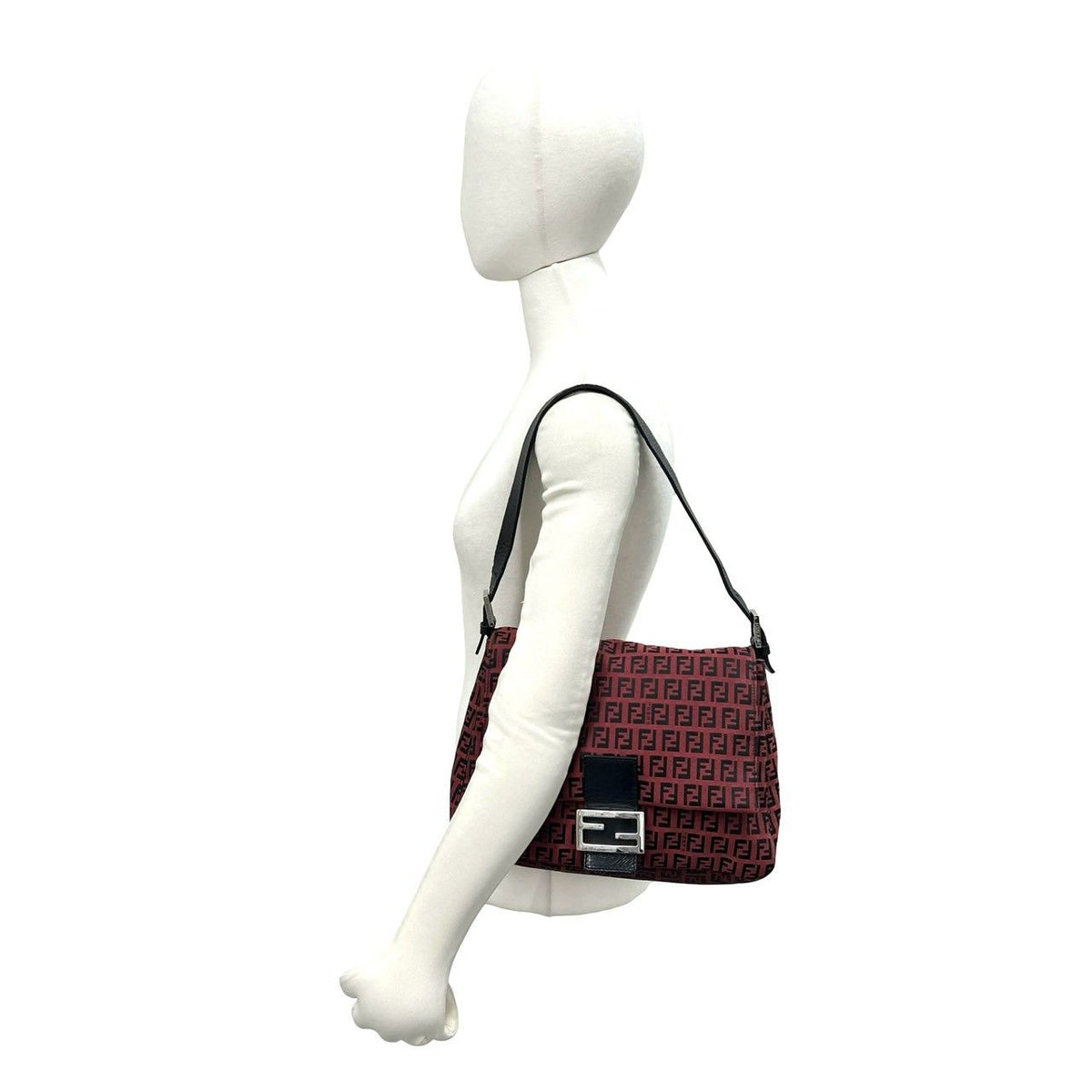 Fendi Mamma Baguette Canvas Leather Shoulder Bag