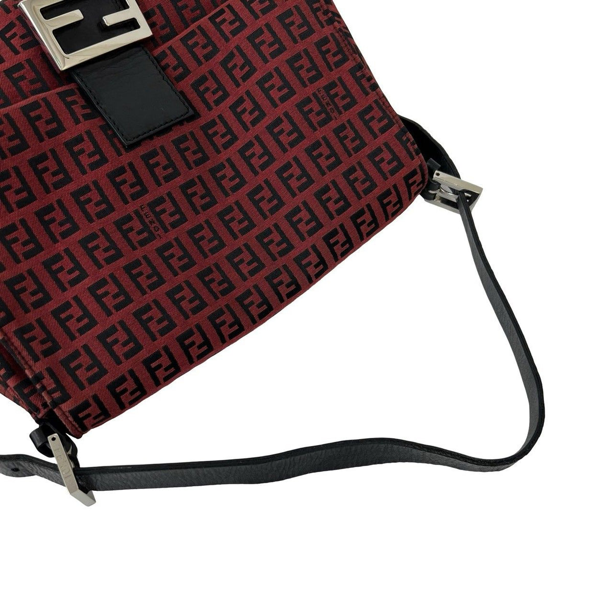 Fendi Mamma Baguette Canvas Leather Shoulder Bag