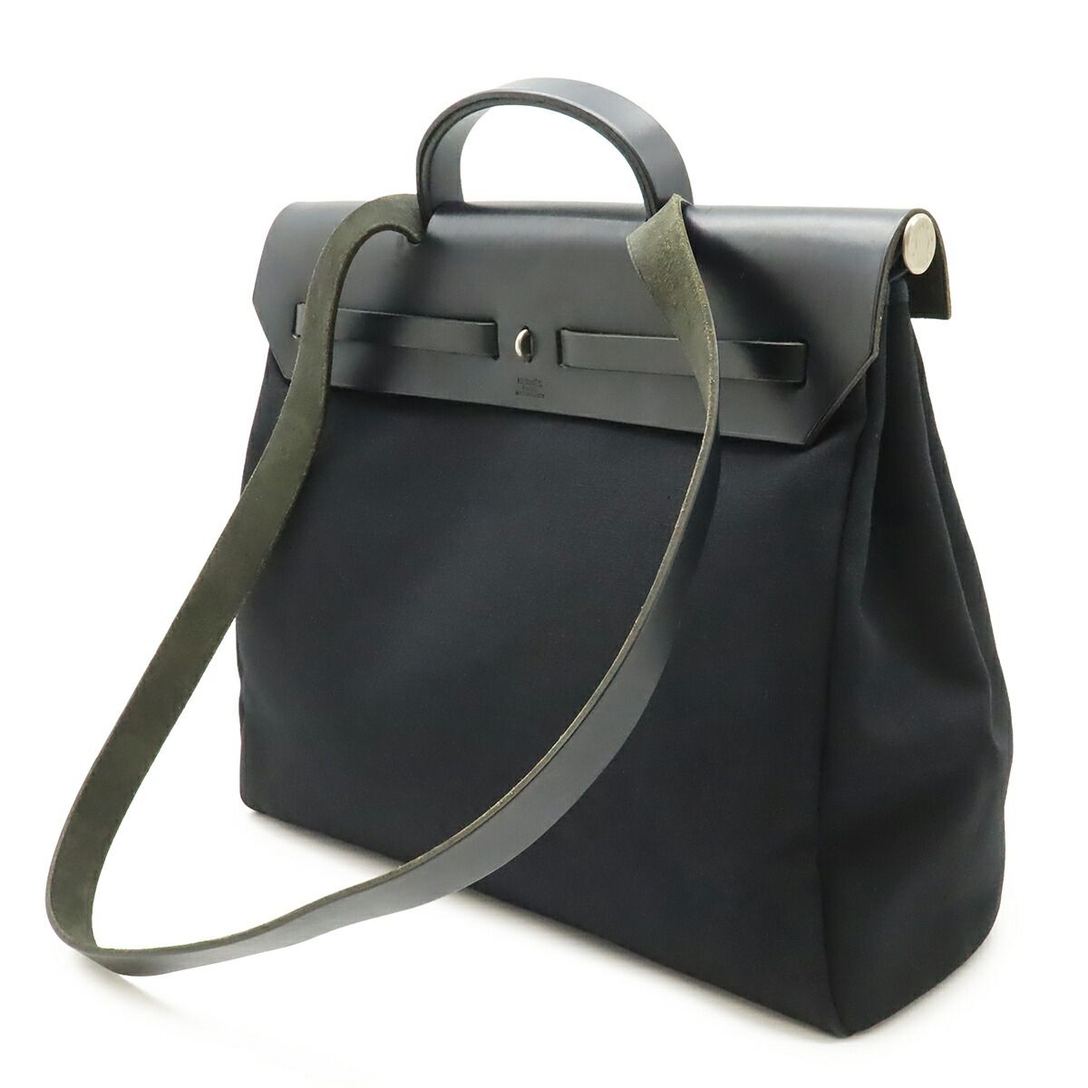 Hermes Herbag MM Canvas Leather Handbag
