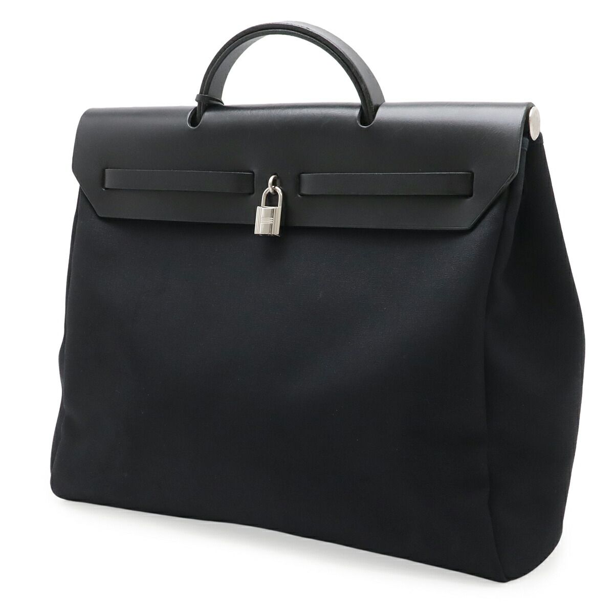 Hermes Herbag MM Toile Officier Leather Handbag