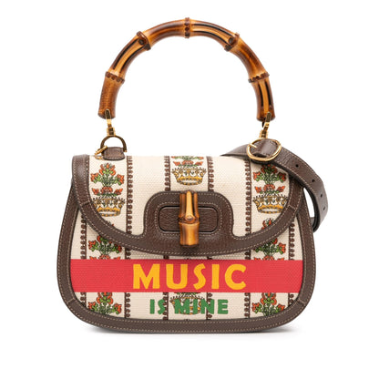 Gucci 100th Anniversary Medium Canvas 1947 Bamboo Top Handle Bag