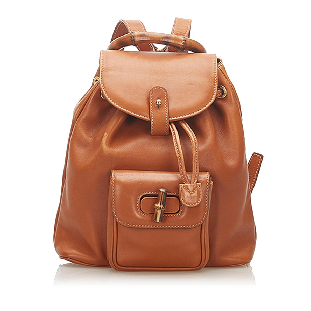 Gucci Bamboo Drawstring Leather Backpack (SHG-18102)