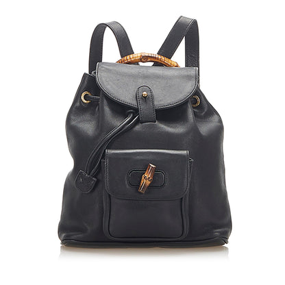 Gucci Bamboo Drawstring Leather Backpack (SHG-22299)