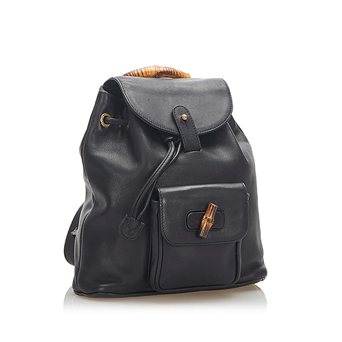 Gucci Bamboo Drawstring Leather Backpack (SHG-22299)