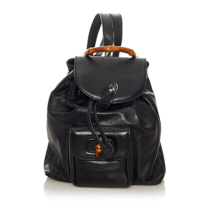 Gucci Bamboo Drawstring Leather Backpack (SHG-33985)