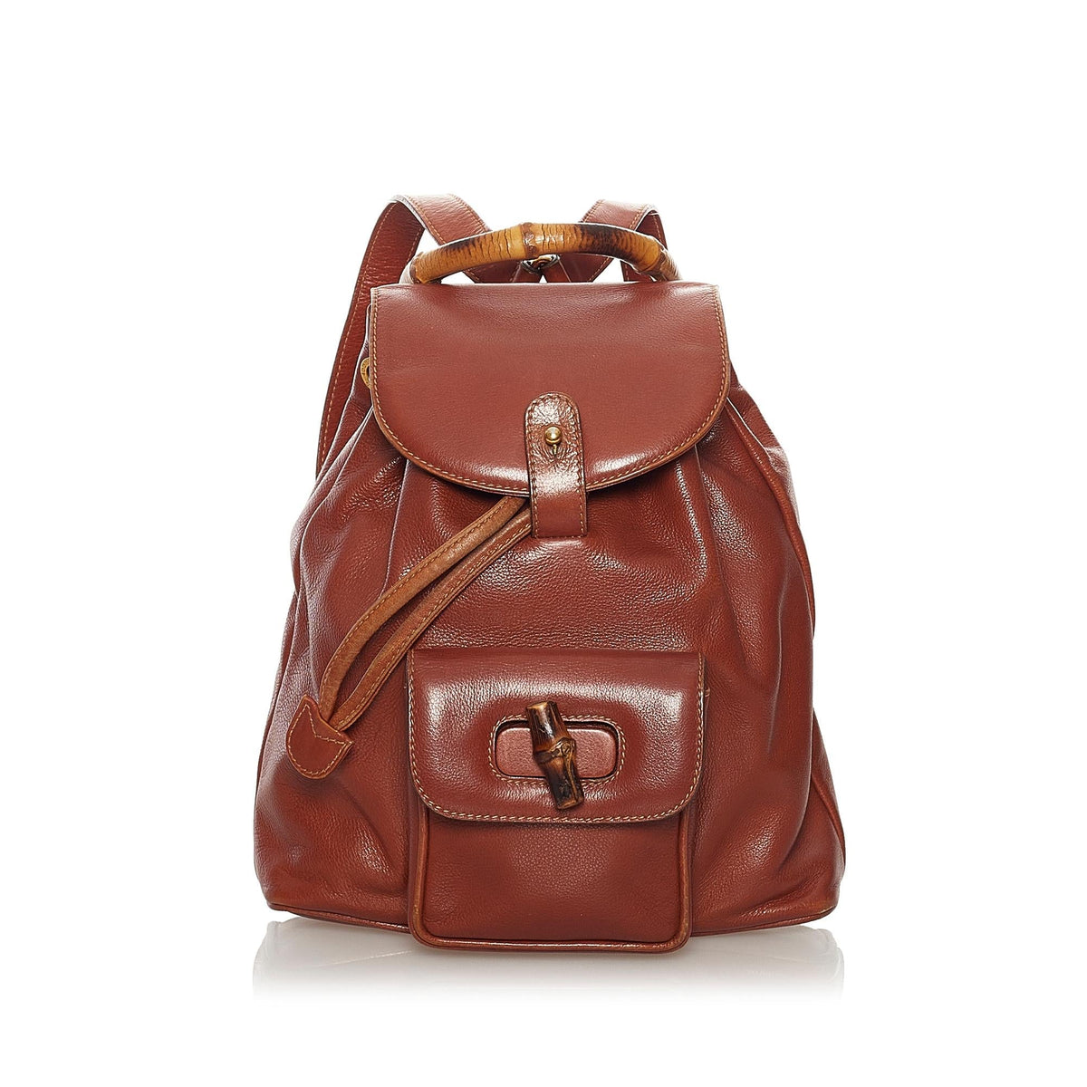 Gucci Bamboo Drawstring Leather Backpack (SHG-34099)