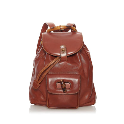 Gucci Bamboo Drawstring Leather Backpack (SHG-34099)