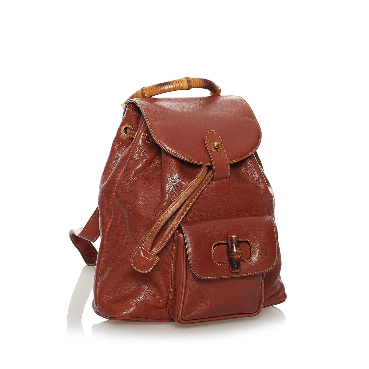 Gucci Bamboo Drawstring Leather Backpack (SHG-34099)