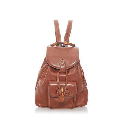 Gucci Bamboo Drawstring Leather Backpack (SHG-36155)