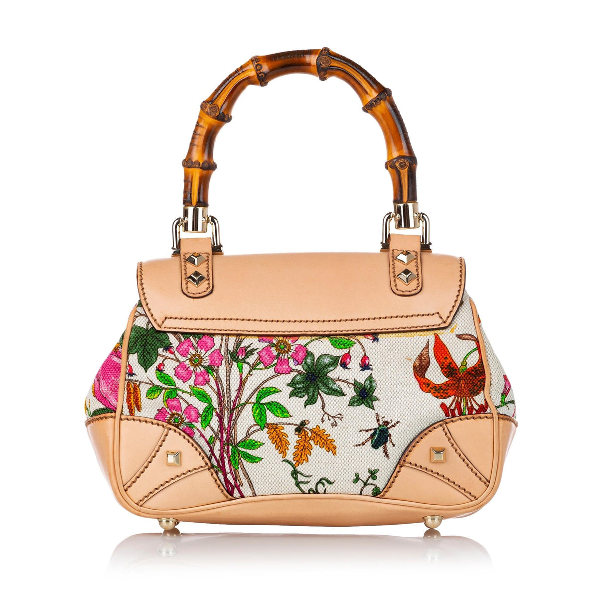 Gucci Bamboo Flora Nailhead Canvas Handbag (SHG-30469)