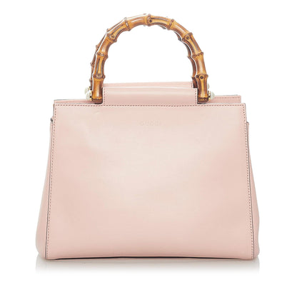 Gucci Bamboo Nymphaea Leather Satchel (SHG-32096)