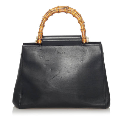 Gucci Bamboo Nymphaea Leather Satchel (SHG-37325)