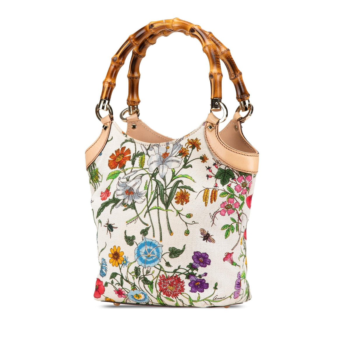 Gucci Canvas Bamboo Flora Handbag