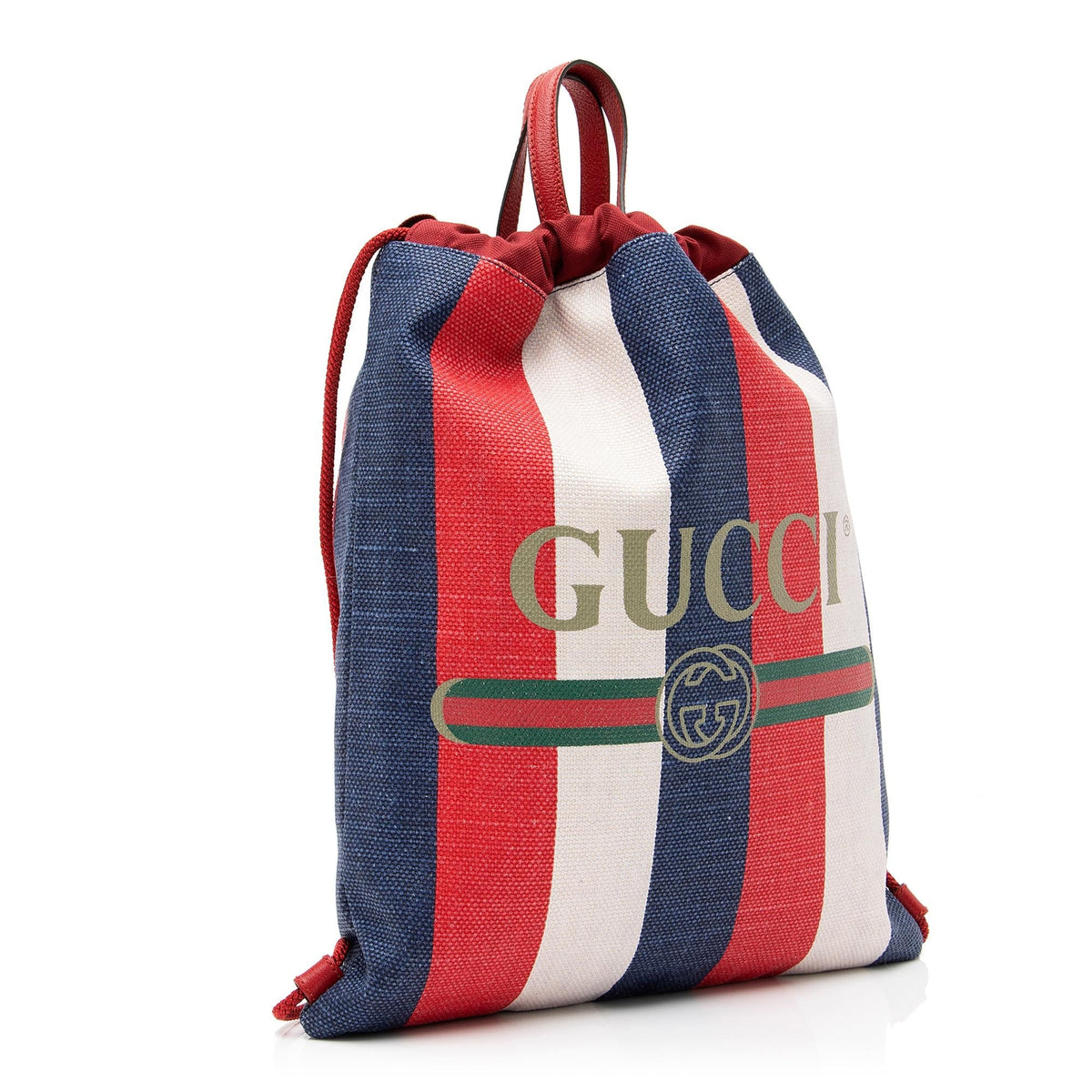 Gucci Canvas Sylvie Stripe Logo Drawstring Backpack (SHF-23707)
