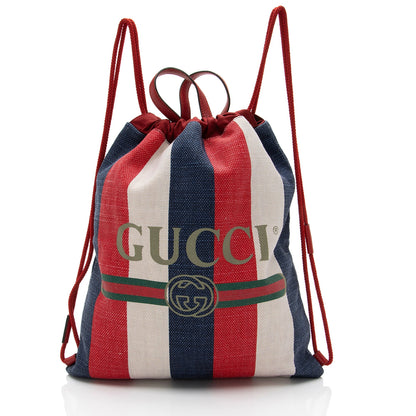 Gucci Canvas Sylvie Stripe Logo Drawstring Backpack