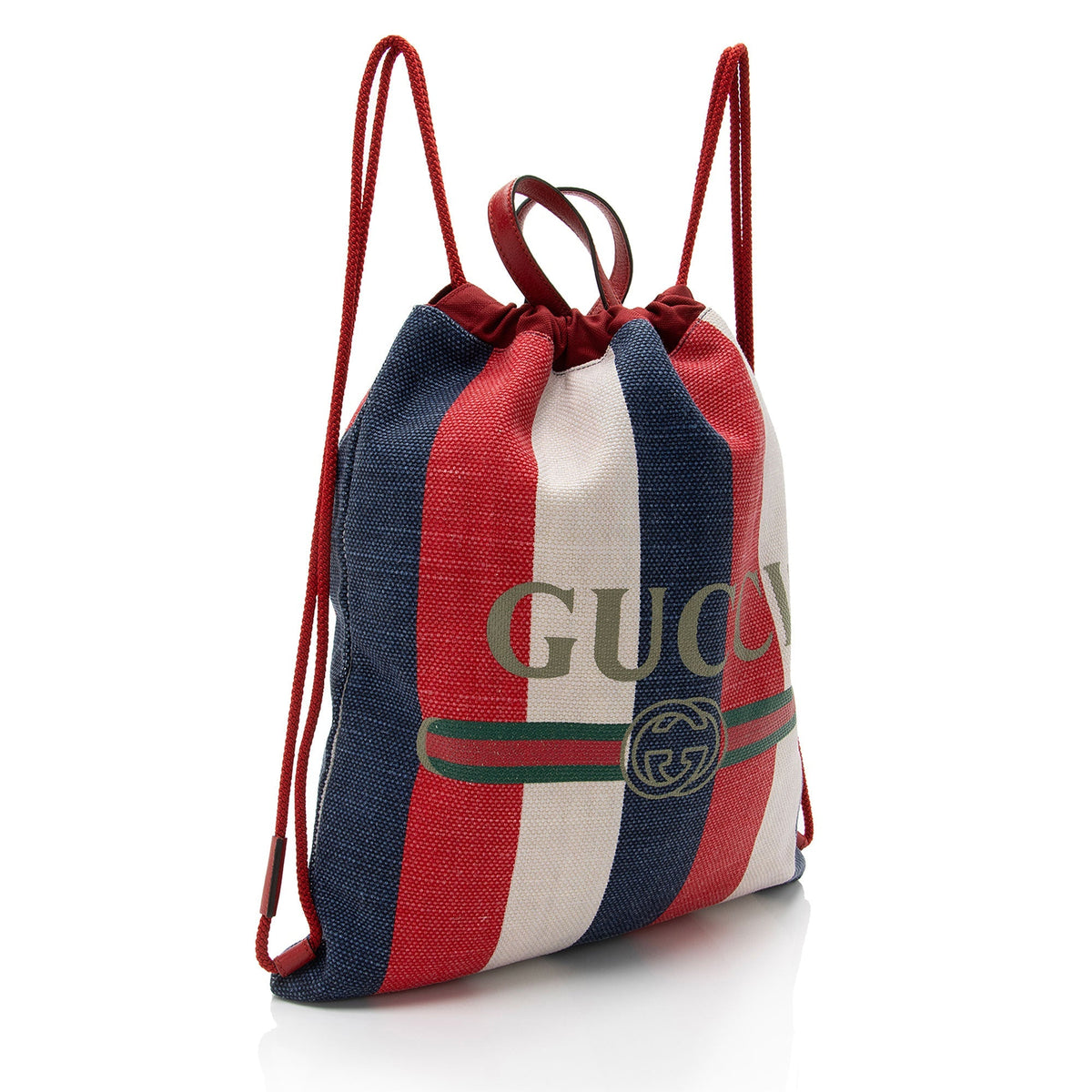 Gucci Canvas Sylvie Stripe Logo Drawstring Backpack