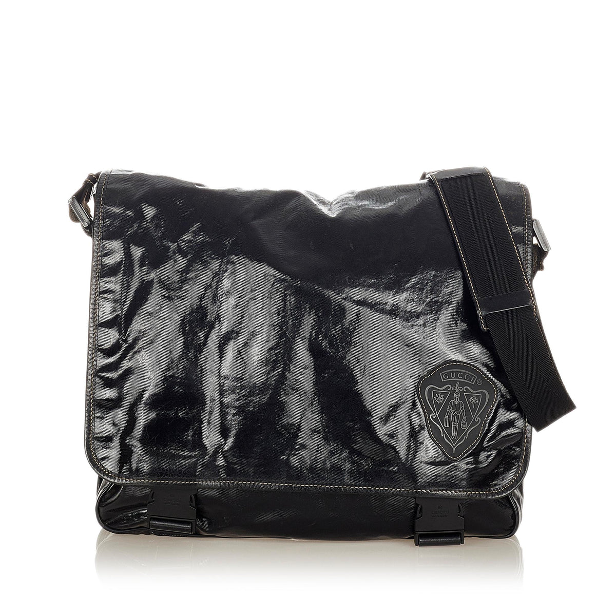 Gucci Crest Coated Canvas Crossbody Bag (SHG-31753)
