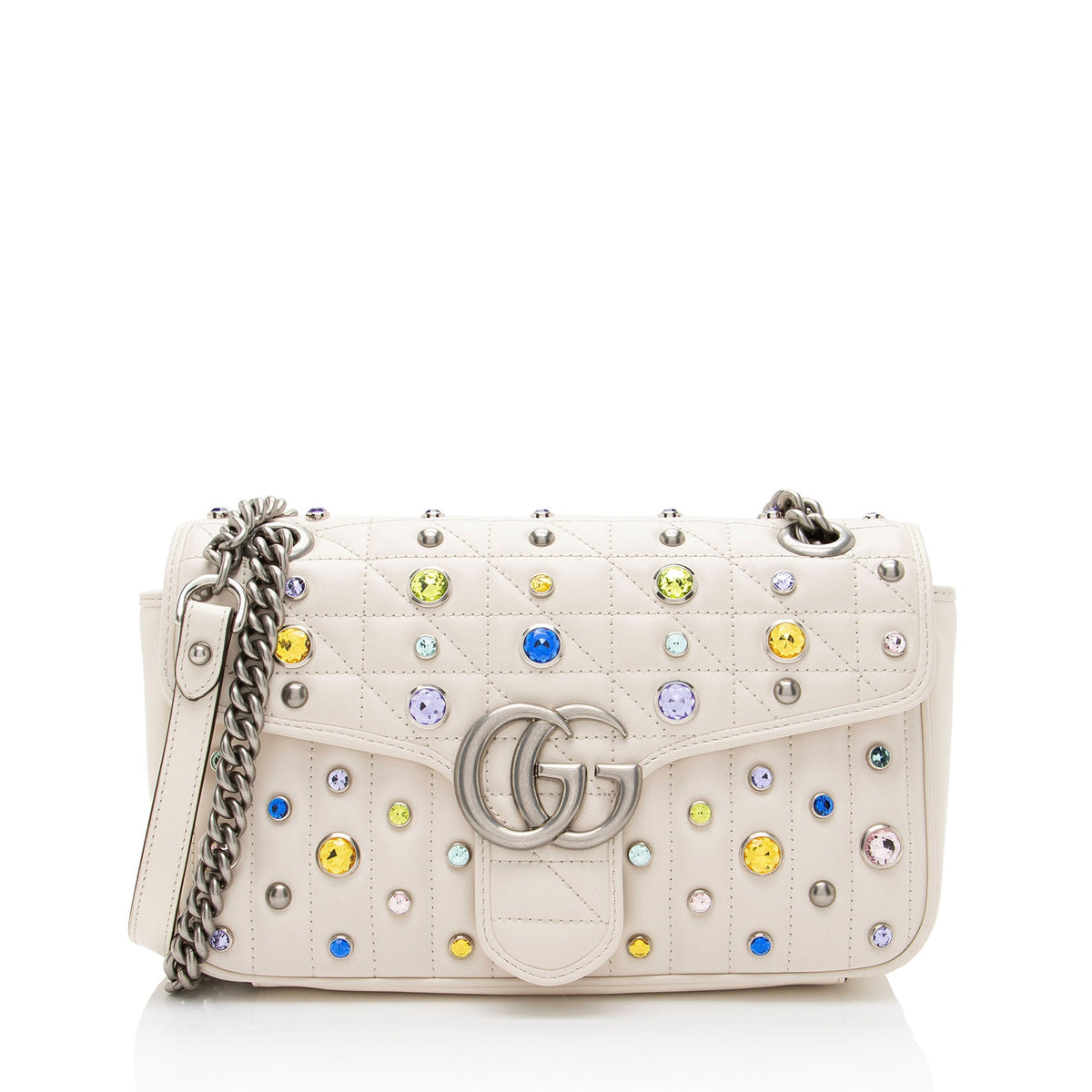 Gucci Crystal Embellished Matelasse GG Marmont Small Flap Bag (SHF-3tbySh)