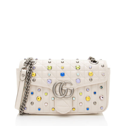 Gucci Crystal Embellished Matelasse GG Marmont Small Flap Bag (SHF-3tbySh)
