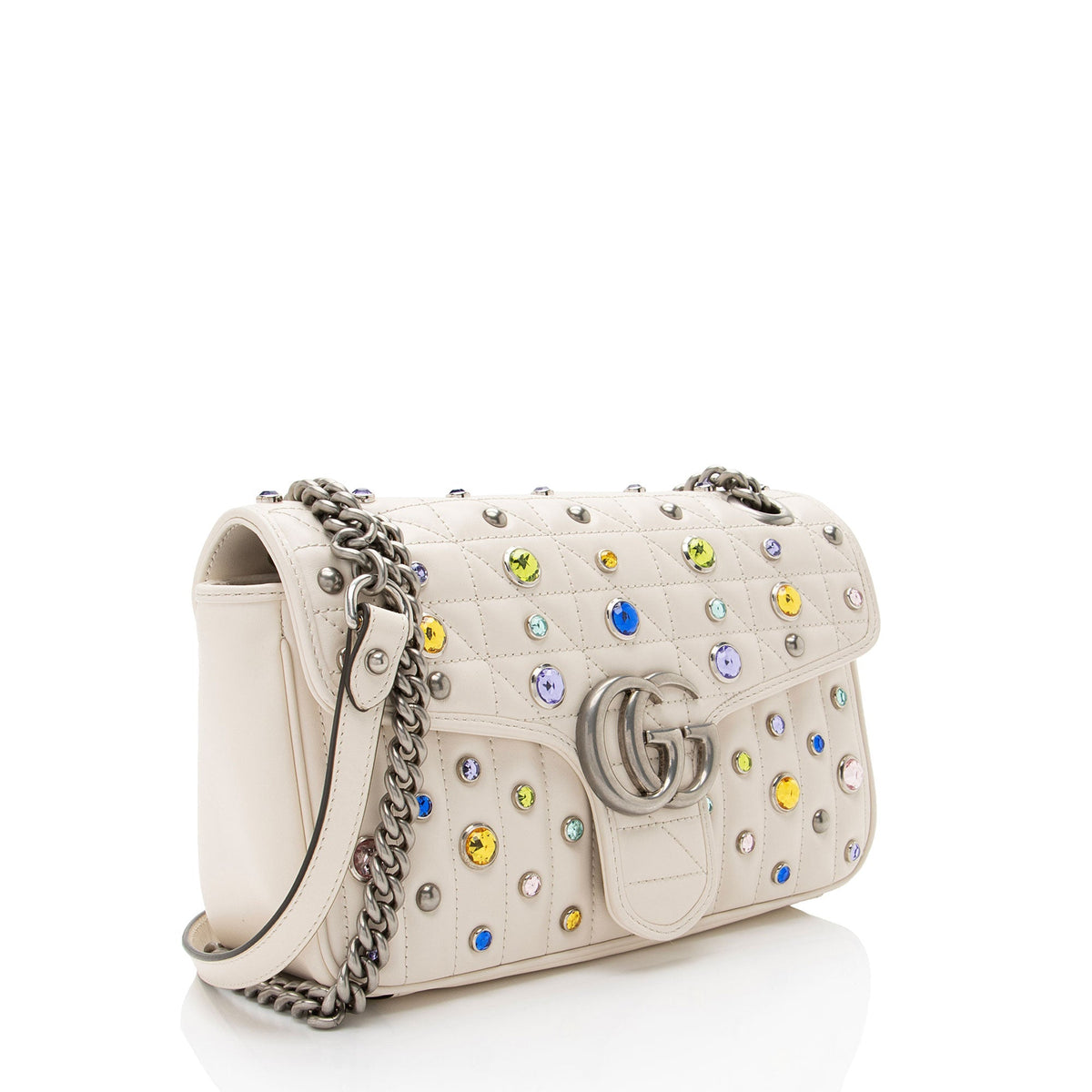 Gucci Crystal Embellished Matelasse GG Marmont Small Flap Bag (SHF-3tbySh)
