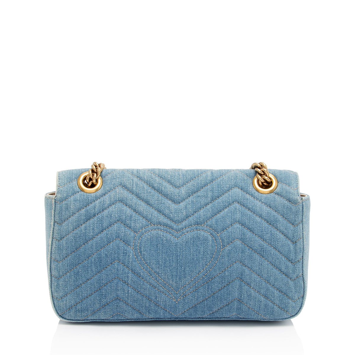 Gucci Denim Matelasse Pearl GG Marmont Small Flap Bag (SHF-JQgdk7)