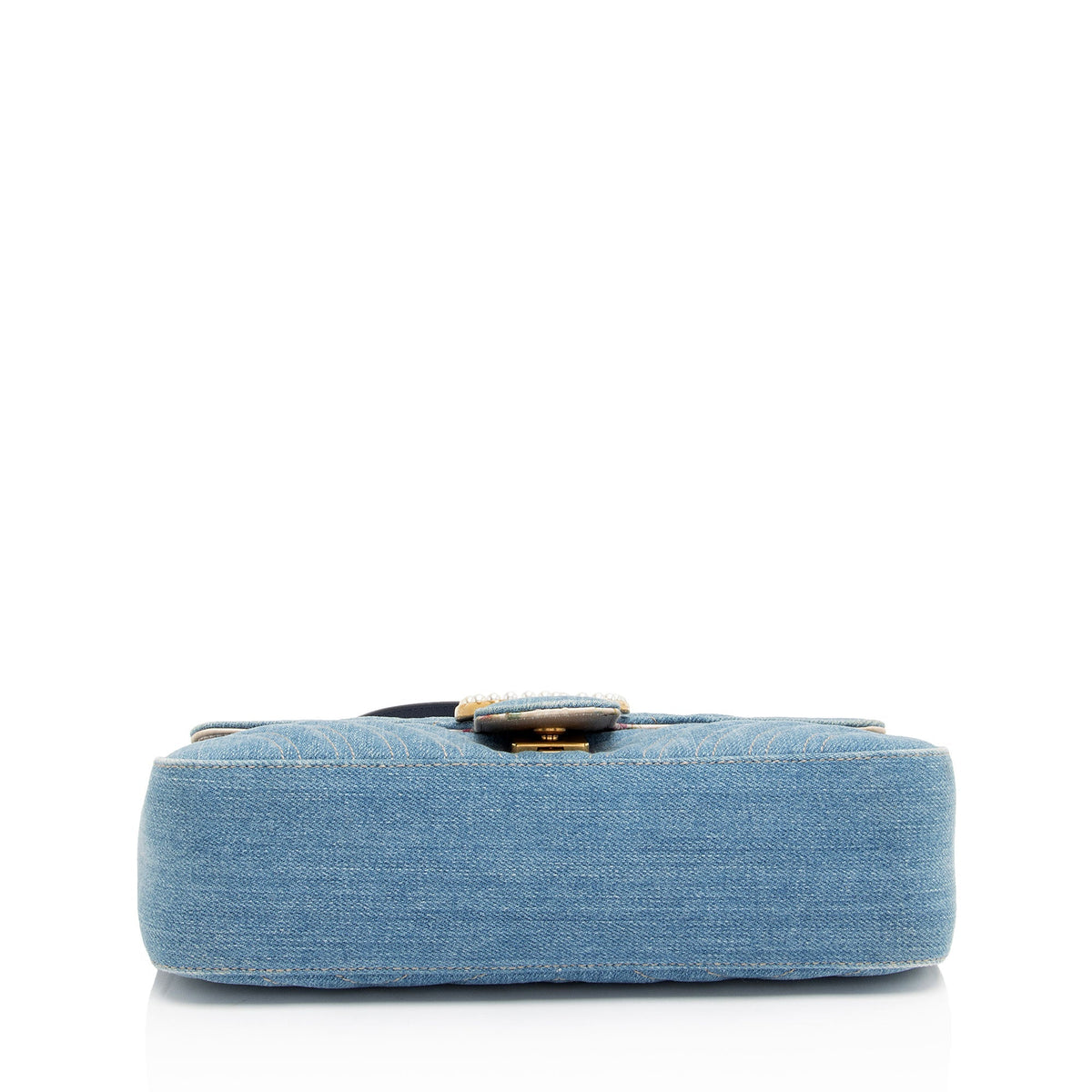 Gucci Denim Matelasse Pearl GG Marmont Small Flap Bag (SHF-JQgdk7)