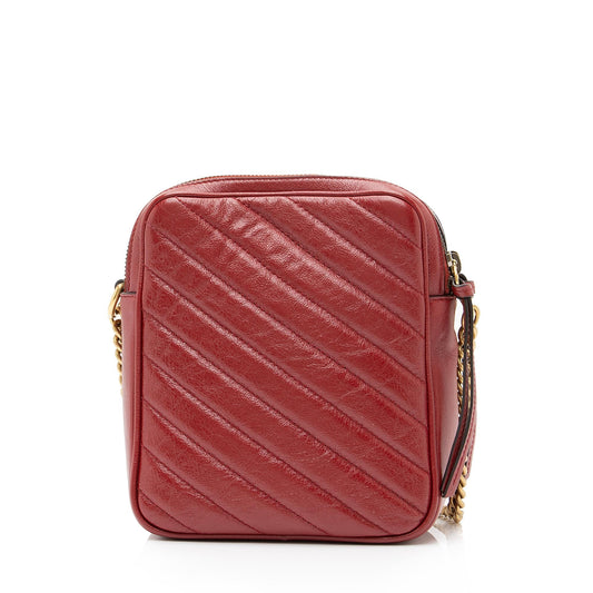 Gucci Diagonal Matelasse Leather GG Marmont Double Zip Mini Camera Bag