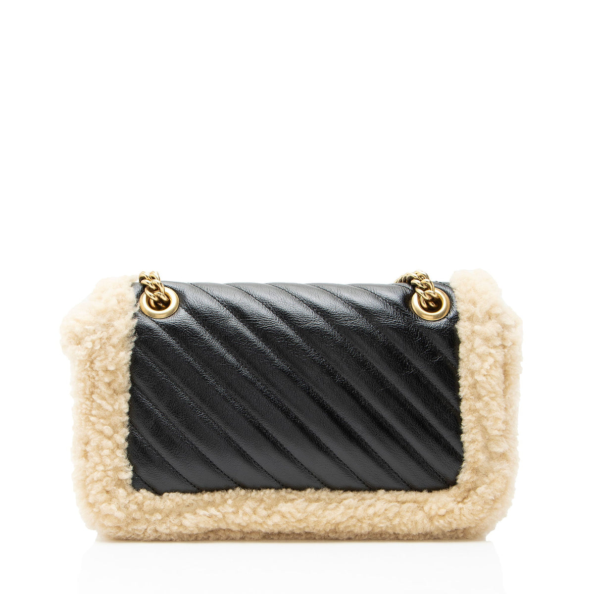 Gucci Diagonal Matelasse Leather Shearling GG Marmont Medium Flap Bag