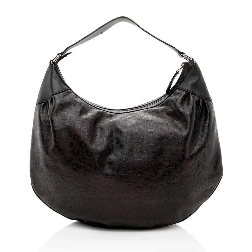 Gucci Embossed Leather Horsebit Large Hobo - FINAL SALE (SHF-19047)