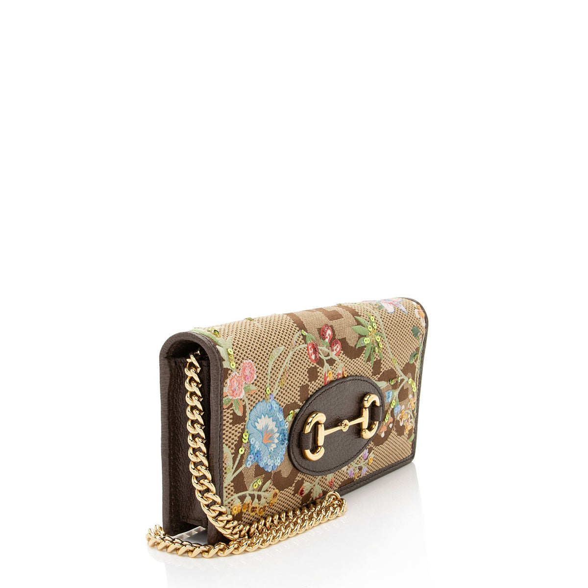 Gucci Embroidered Jumbo GG Canvas Horsebit 1955 Wallet on Chain (SHF-KtvM2R)