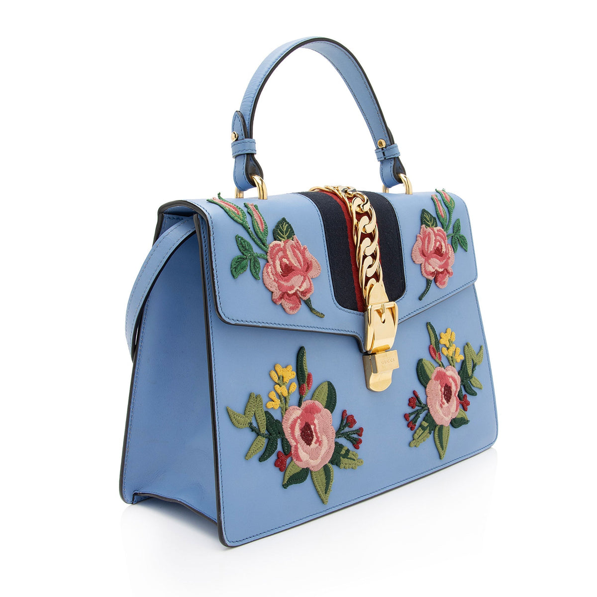 Gucci Embroidered Leather Floral Sylvie Top Handle Bag (SHF-7G6W1J)