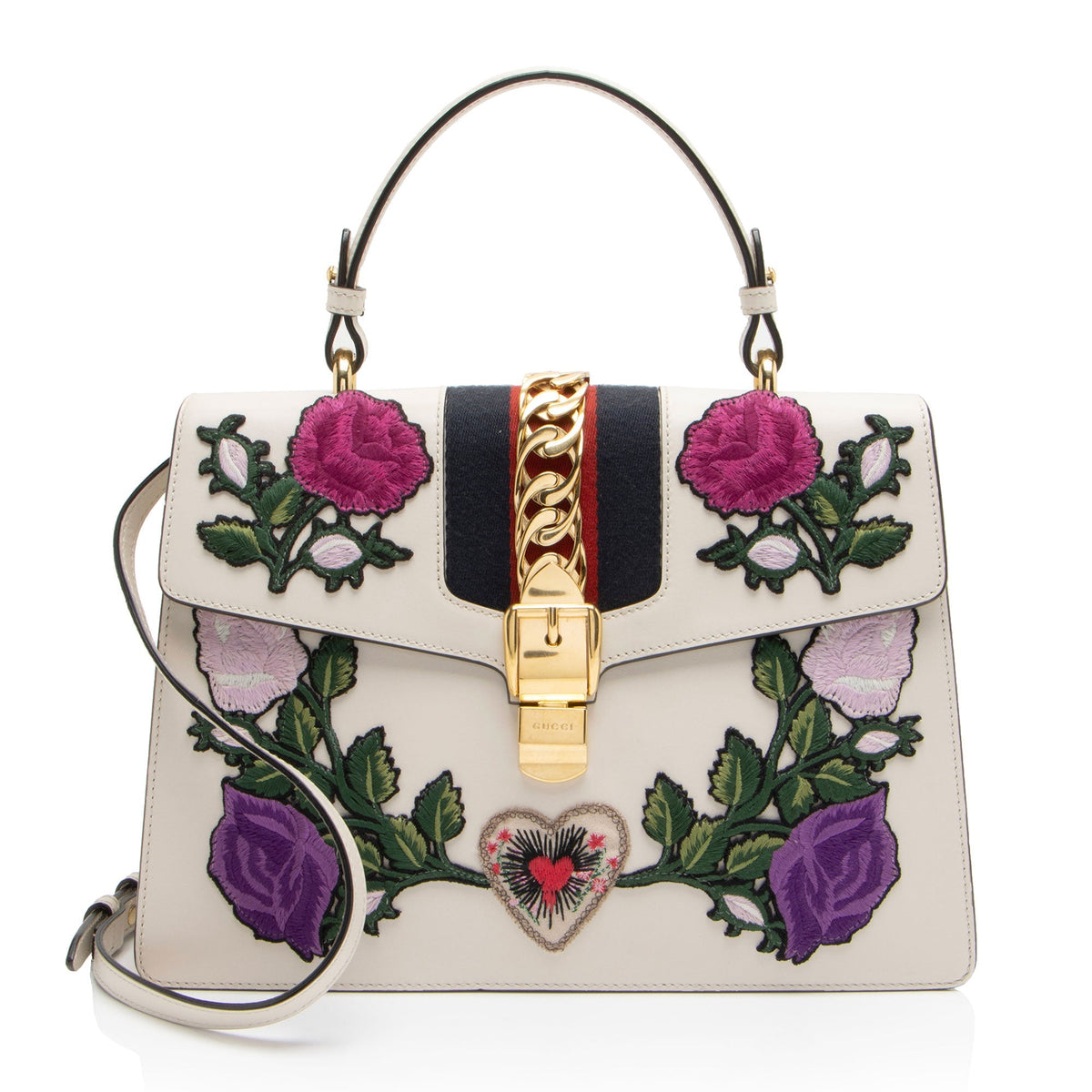 Gucci Embroidered Leather Floral Sylvie Top Handle