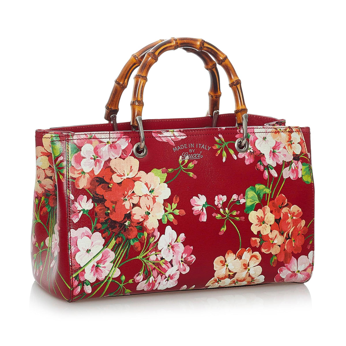 Gucci Flora Bamboo Shopper Leather Satchel (SHG-29733)