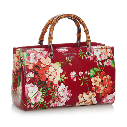 Gucci Flora Bamboo Shopper Leather Satchel (SHG-29733)