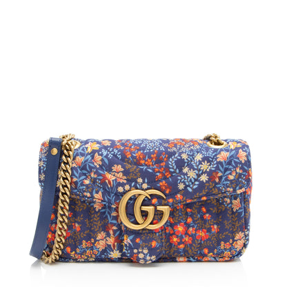 Gucci Floral Matelasse Cotton GG Marmont Small Flap Bag
