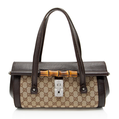 Gucci GG Canvas Bamboo Bullet Medium Satchel (SHF-QsKk05)