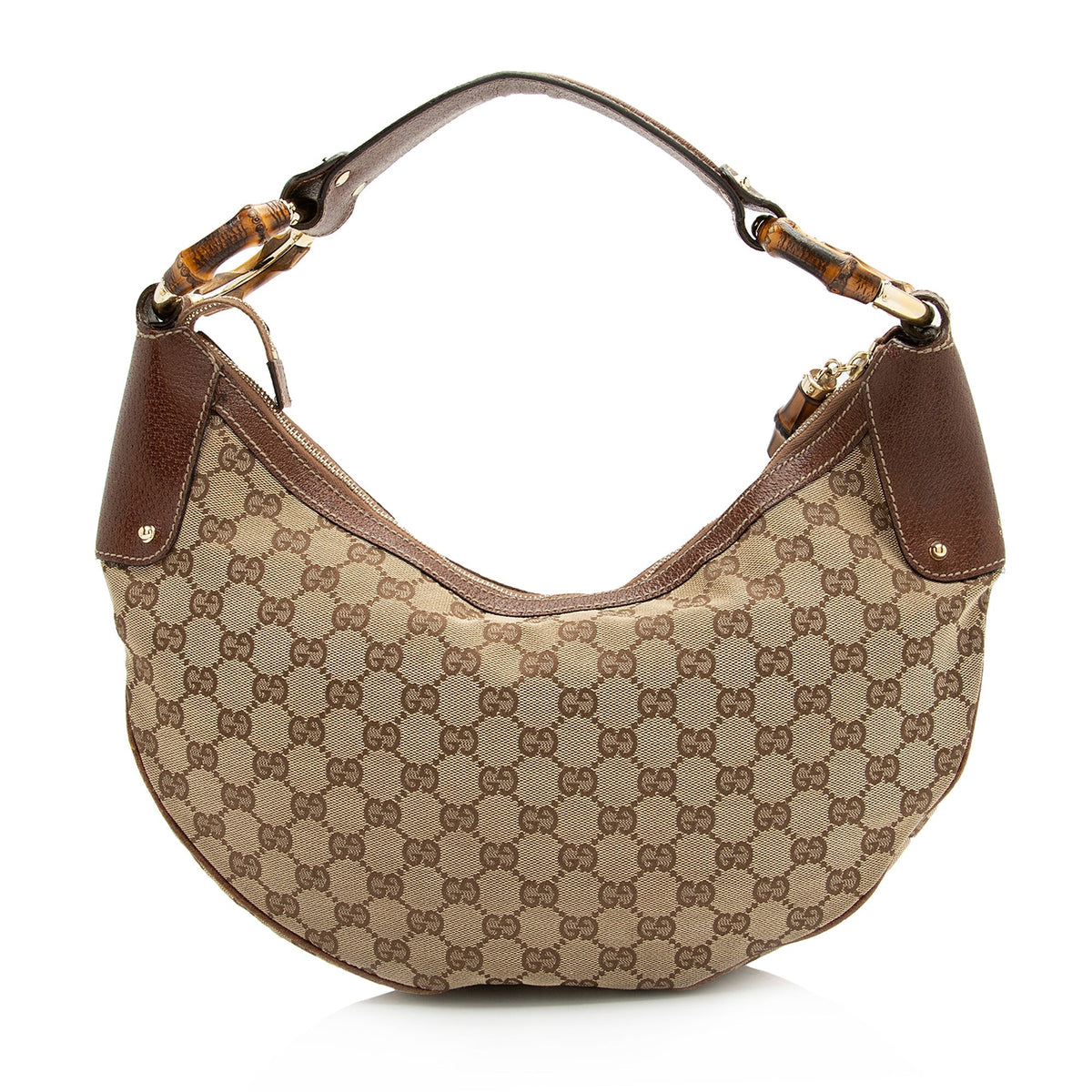 Gucci GG Canvas Bamboo Half Moon Medium Hobo (SHF-23738)