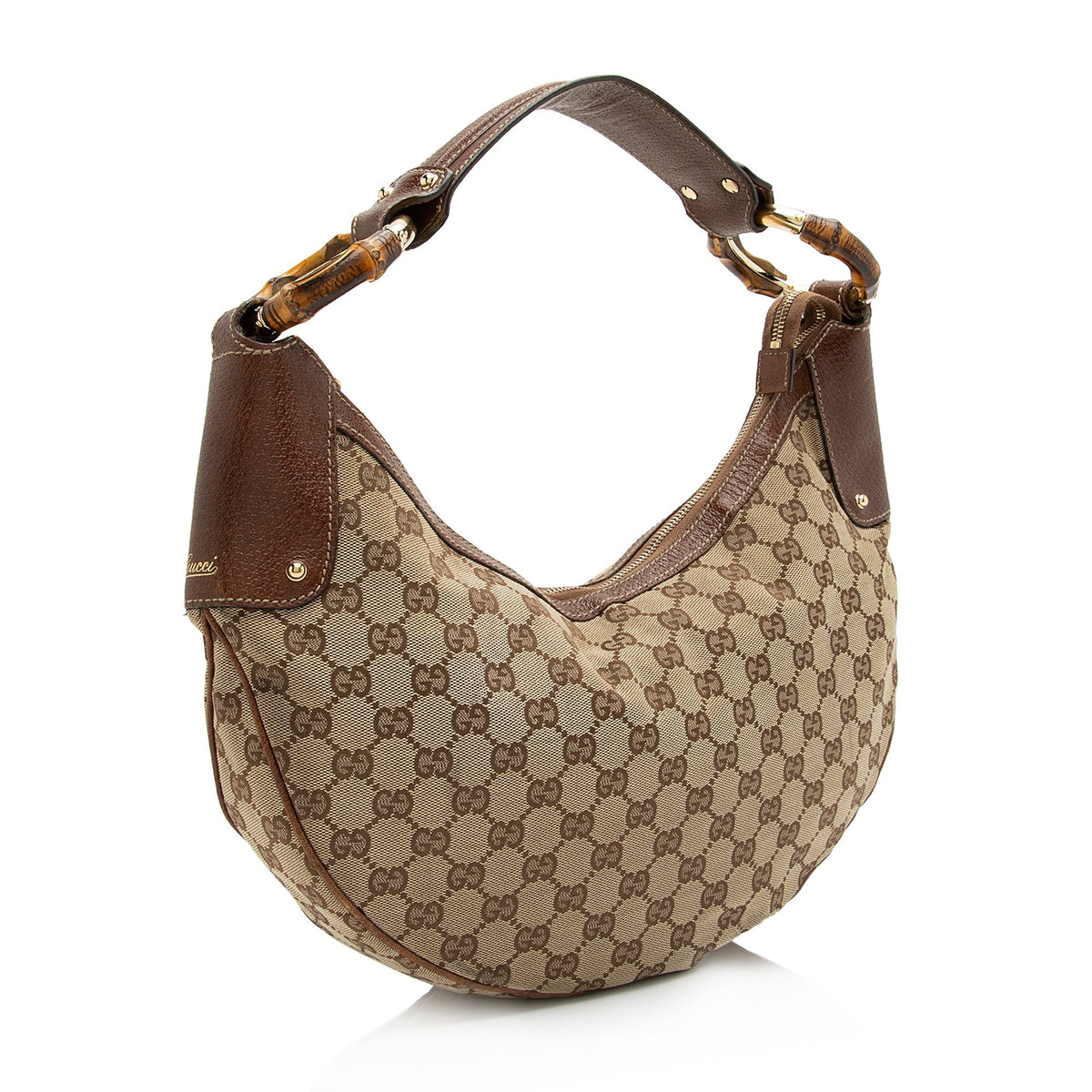 Gucci GG Canvas Bamboo Half Moon Medium Hobo (SHF-23738)