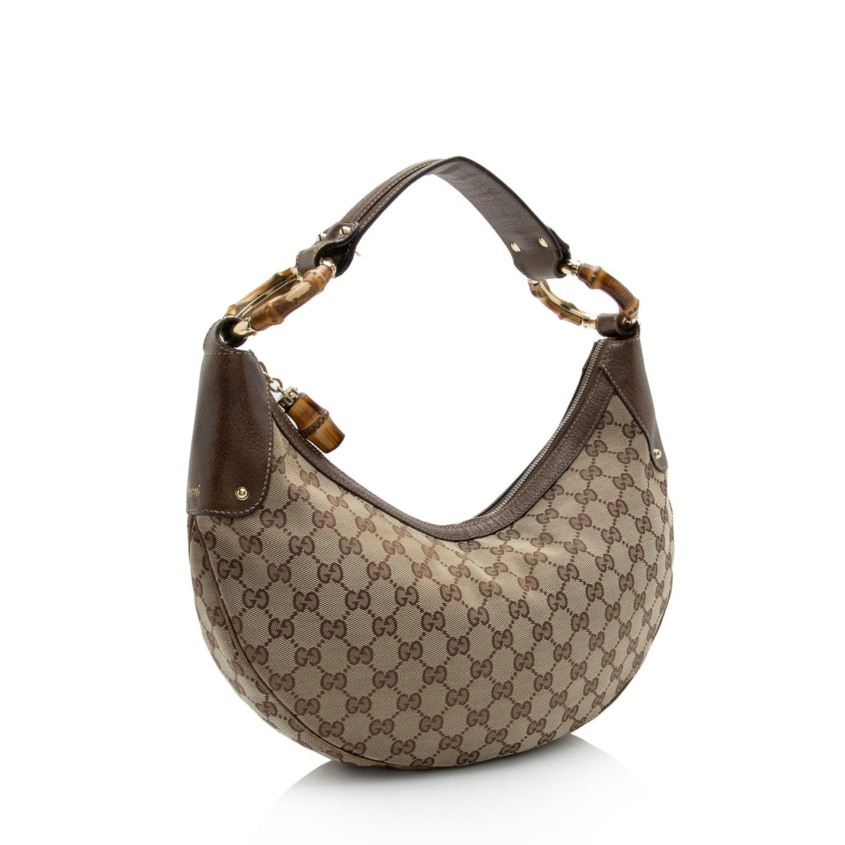 Gucci GG Canvas Bamboo Half Moon Medium Hobo (SHF-6eqEZt)