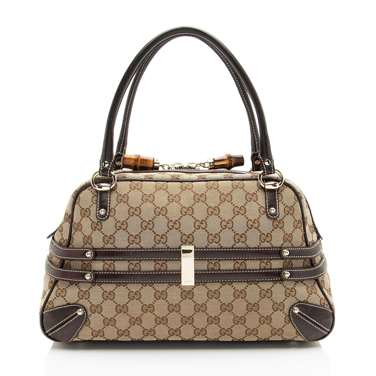 Gucci GG Canvas Bamboo Horsebit Wave Satchel