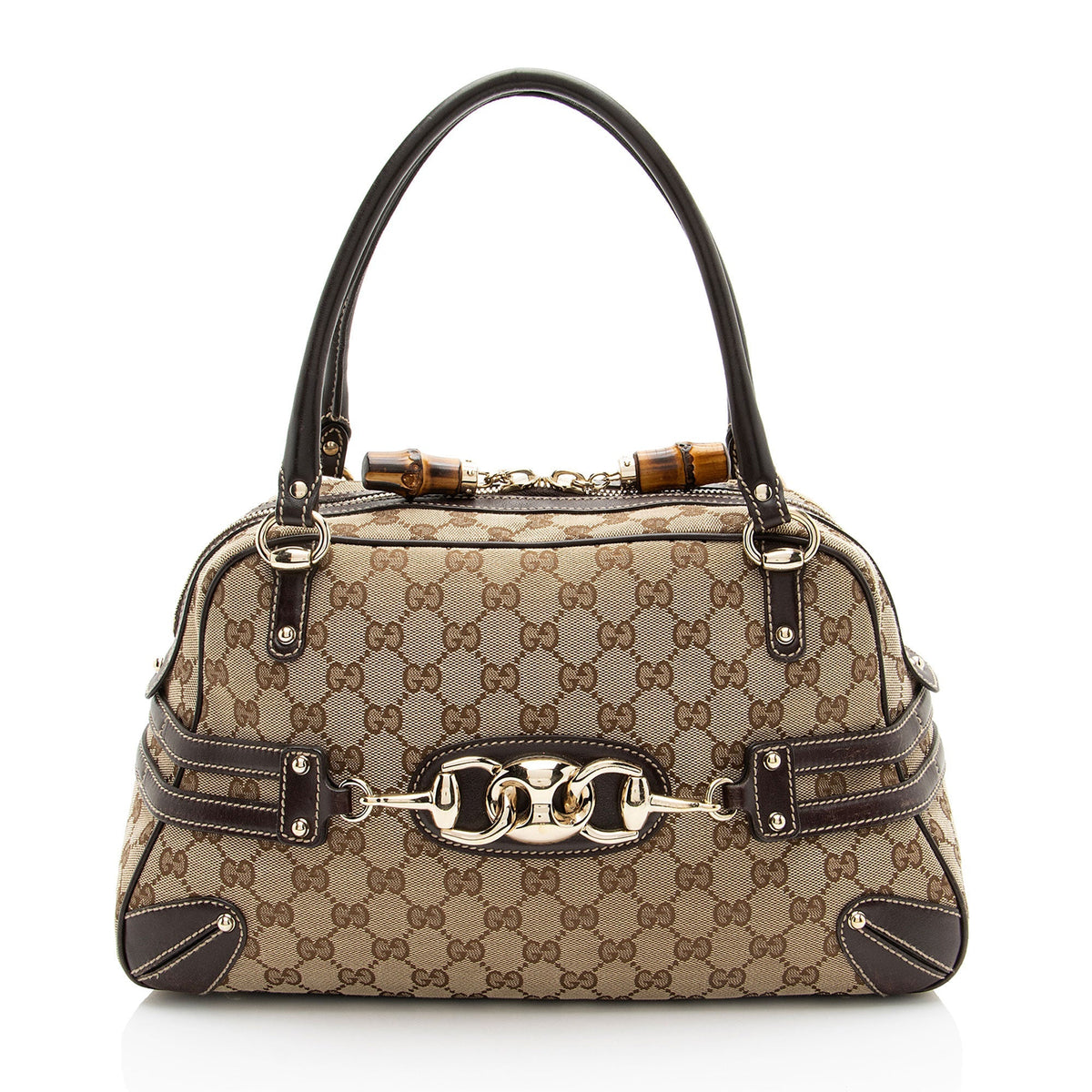 Gucci GG Canvas Bamboo Horsebit Wave Satchel