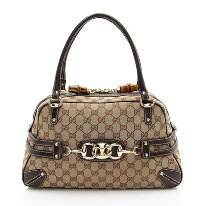 Gucci GG Canvas Bamboo Horsebit Wave Satchel