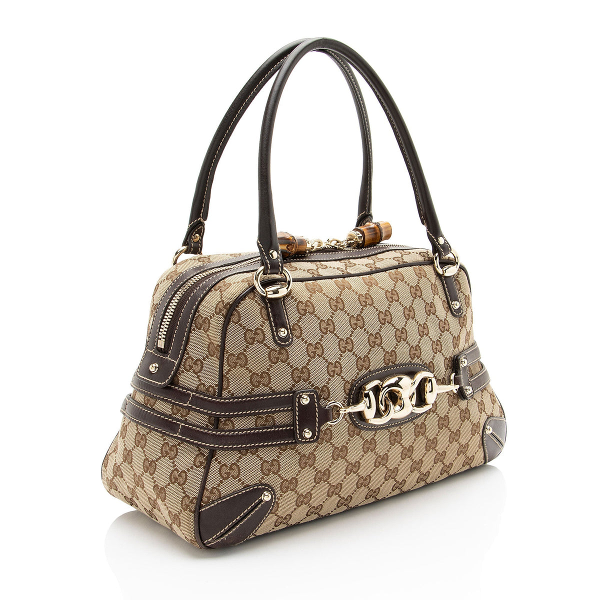 Gucci GG Canvas Bamboo Horsebit Wave Satchel