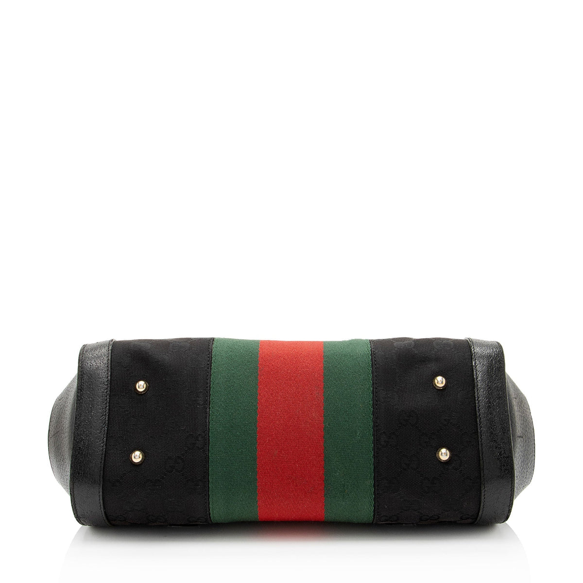Gucci Leather Studded Web Bamboo Bullet Medium Satchel