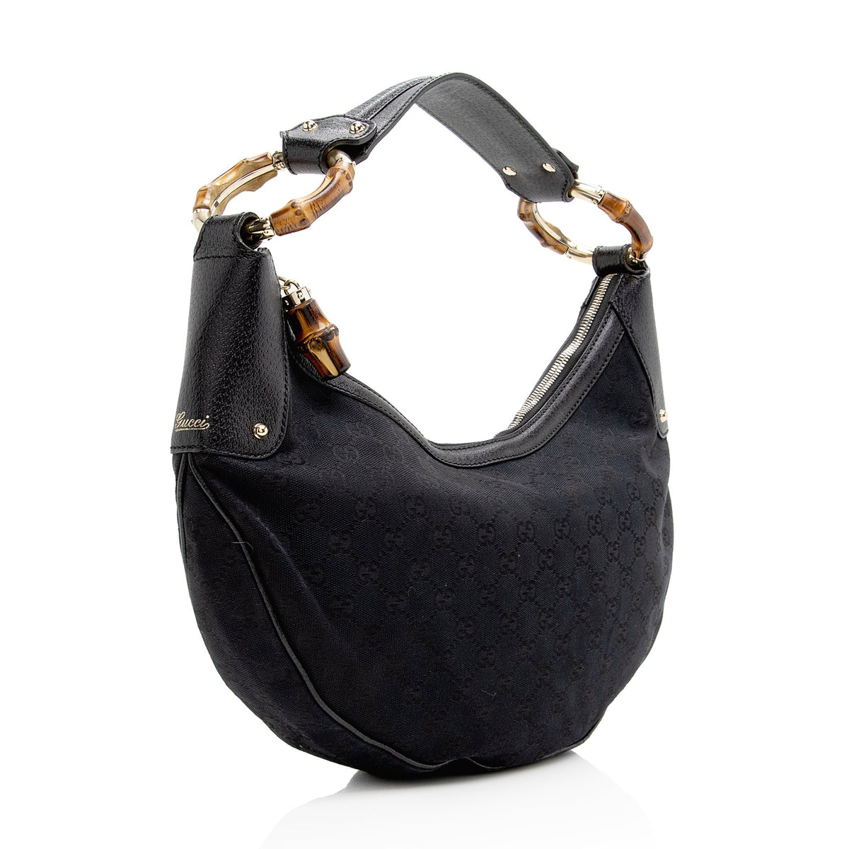 Gucci GG Canvas Bamboo Half Moon Medium Hobo (SHF-22952)